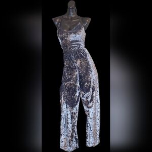 Crushed Velvet In Gray Silver Jumpsuit